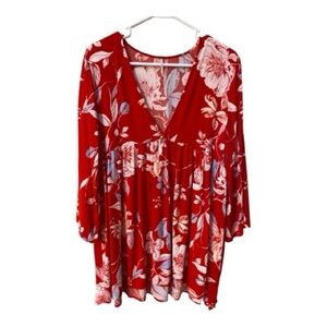 Free People Floral V-Neck Long Sleeve Blouse